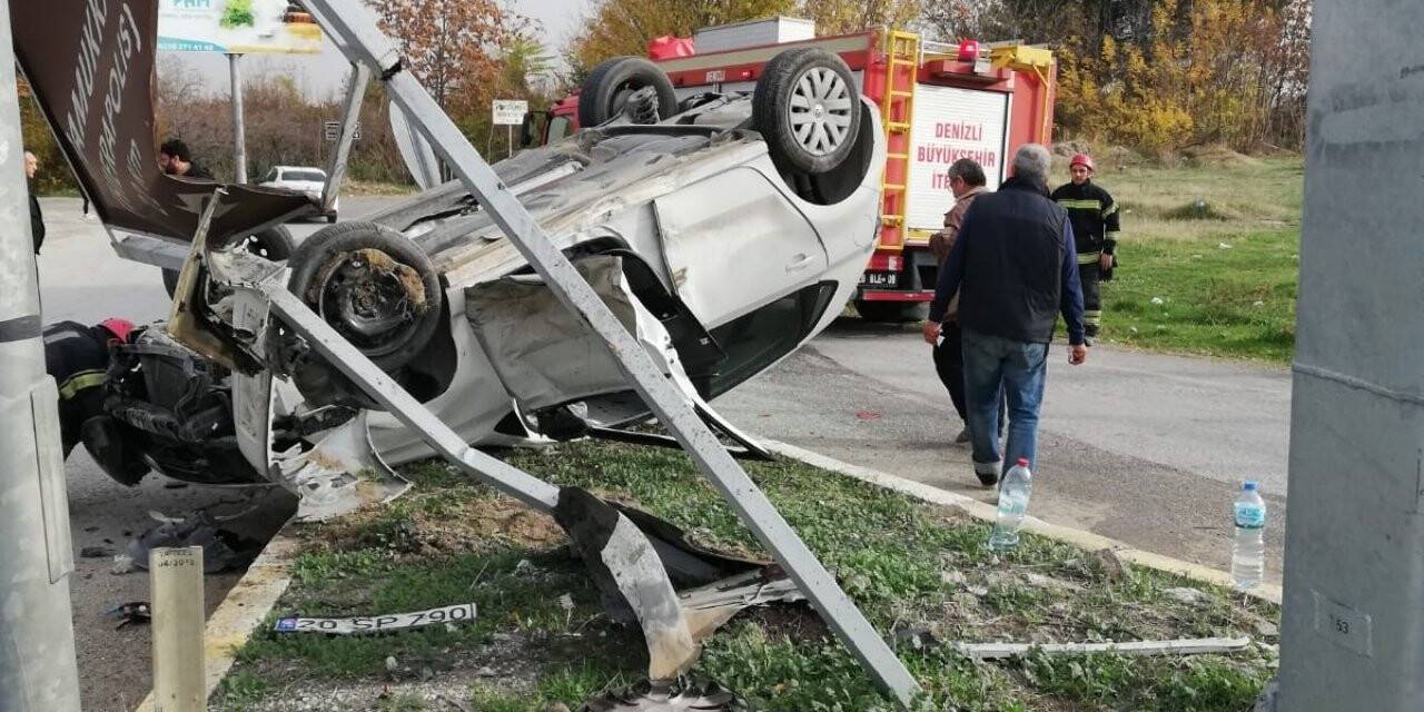 Denizli’de taklalardan atan otomobilde 2 kişi yaralandı