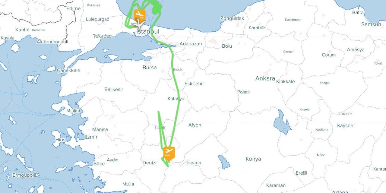 Denizli uçağı 2 saat 26 dakika boyunca havada tur attı
