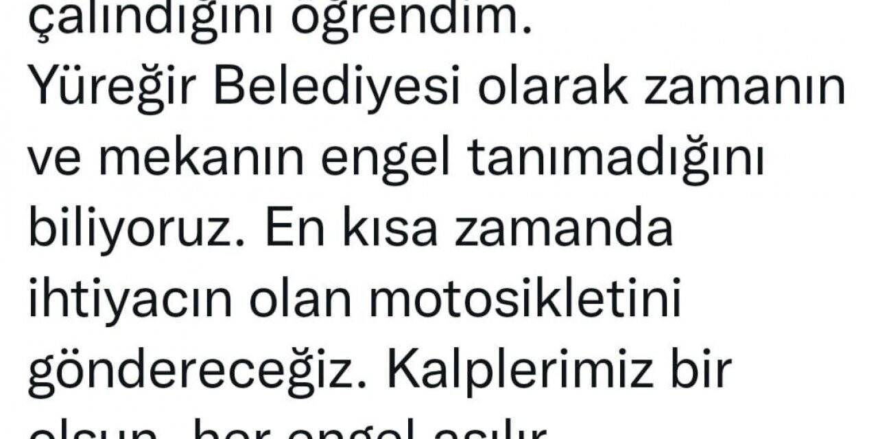 Motosikleti çalınan engelliye Adana’dan müjde