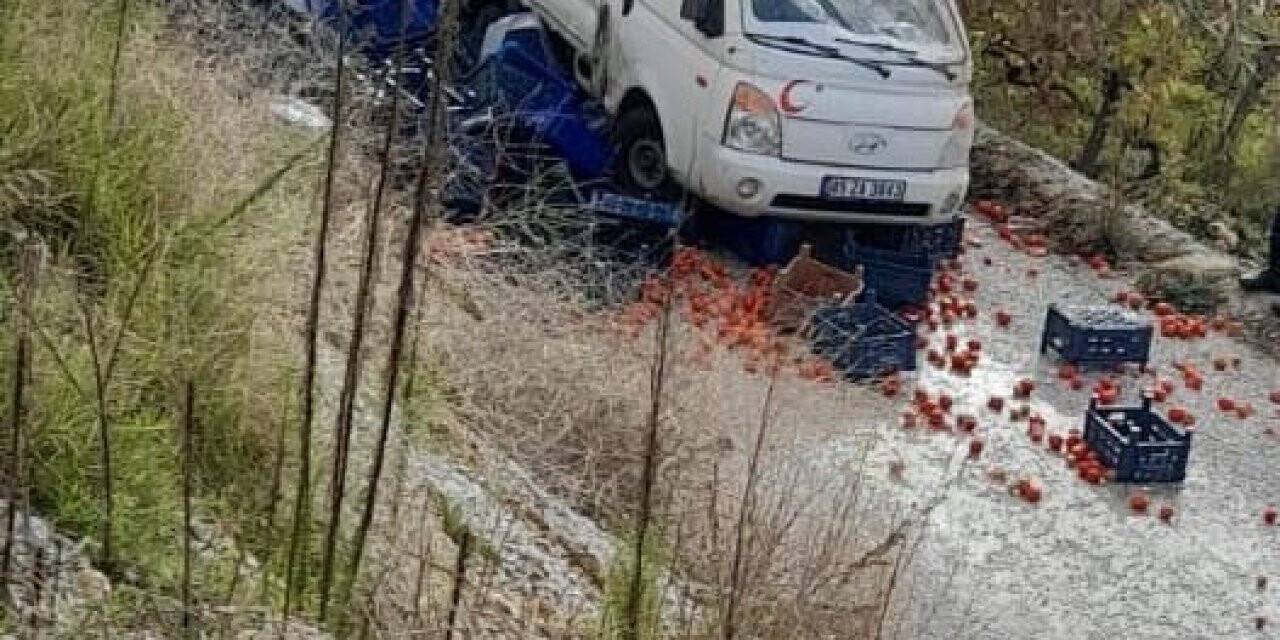 Alaşehir’de meyve yüklü kamyonet şarampole devrildi