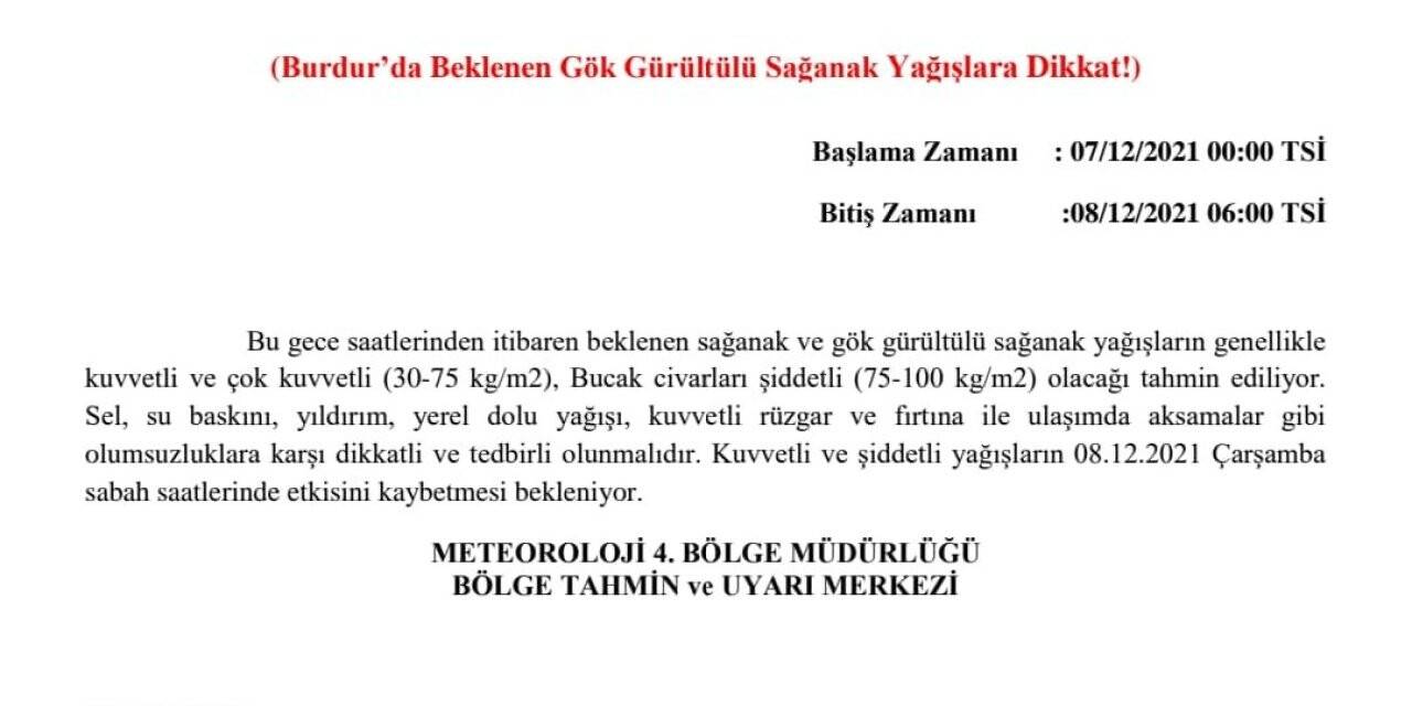 Burdur’da gece saatlerinde kuvvetli yağış bekleniyor
