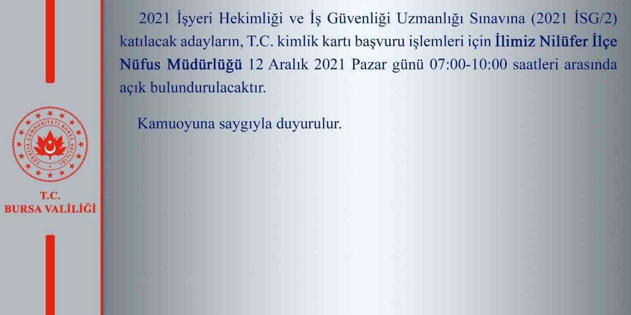 Bursa’da Nilüfer İlçe Nüfus Müdürlüğü pazar günü de hizmet verecek