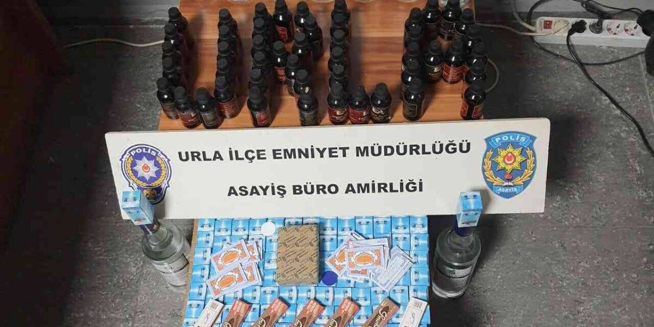 Urla’da kaçak içki ve sigara satışı yapan markete polis baskını