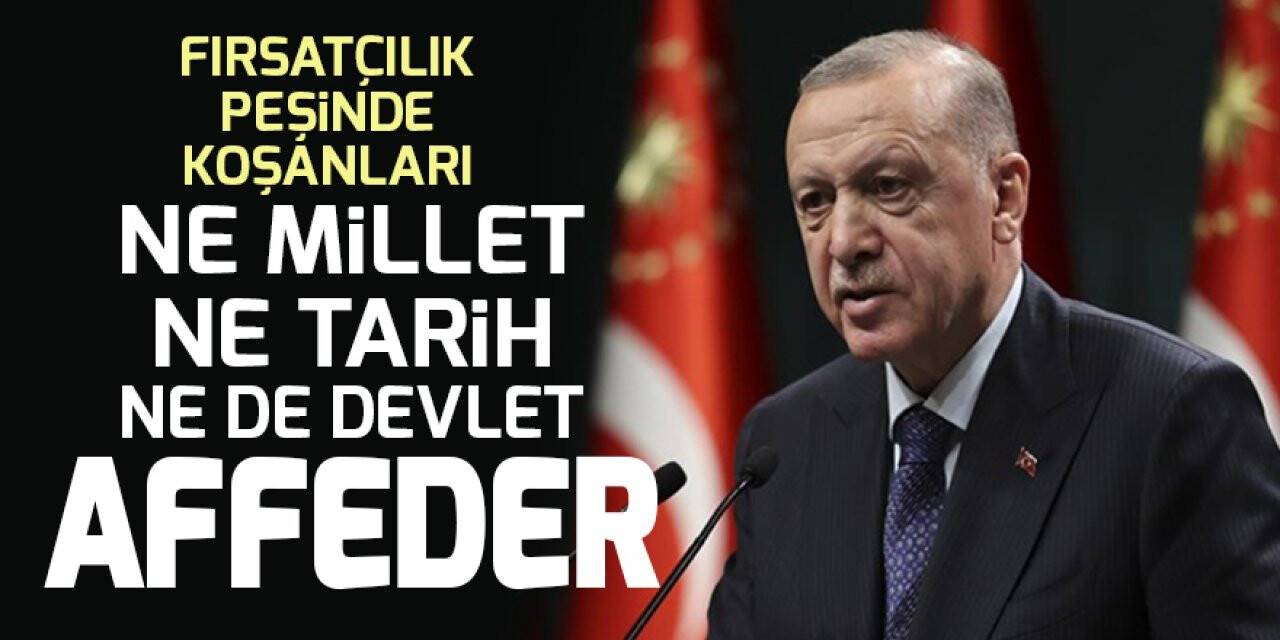 Cumhurbaşkanı Erdoğan: Fırsatçılık peşinde koşanları ne millet ne tarih ne de devlet affeder