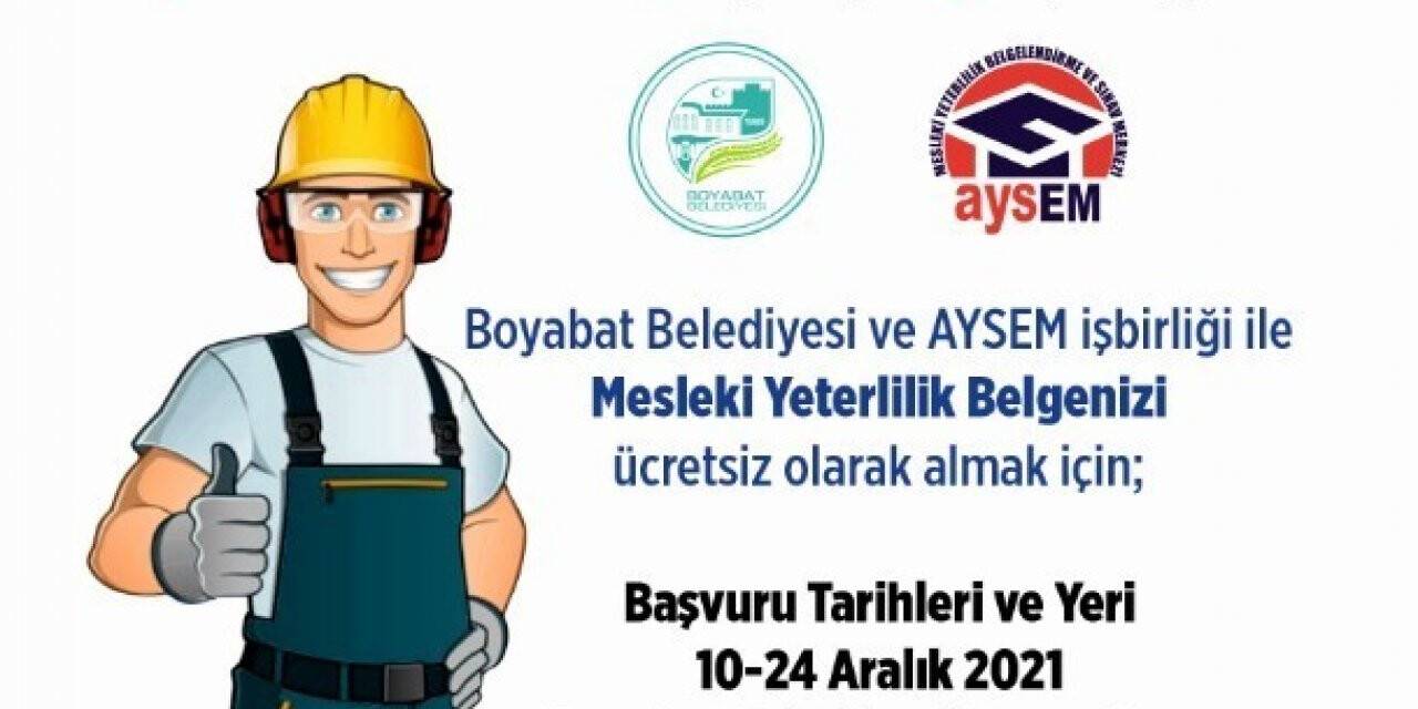 Boyabat Belediyesi’nden mesleki yeterlilik belgesi hizmeti