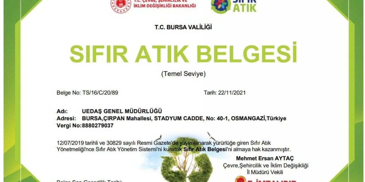 UEDAŞ, çevre ile dostluğunu belgelendirdi