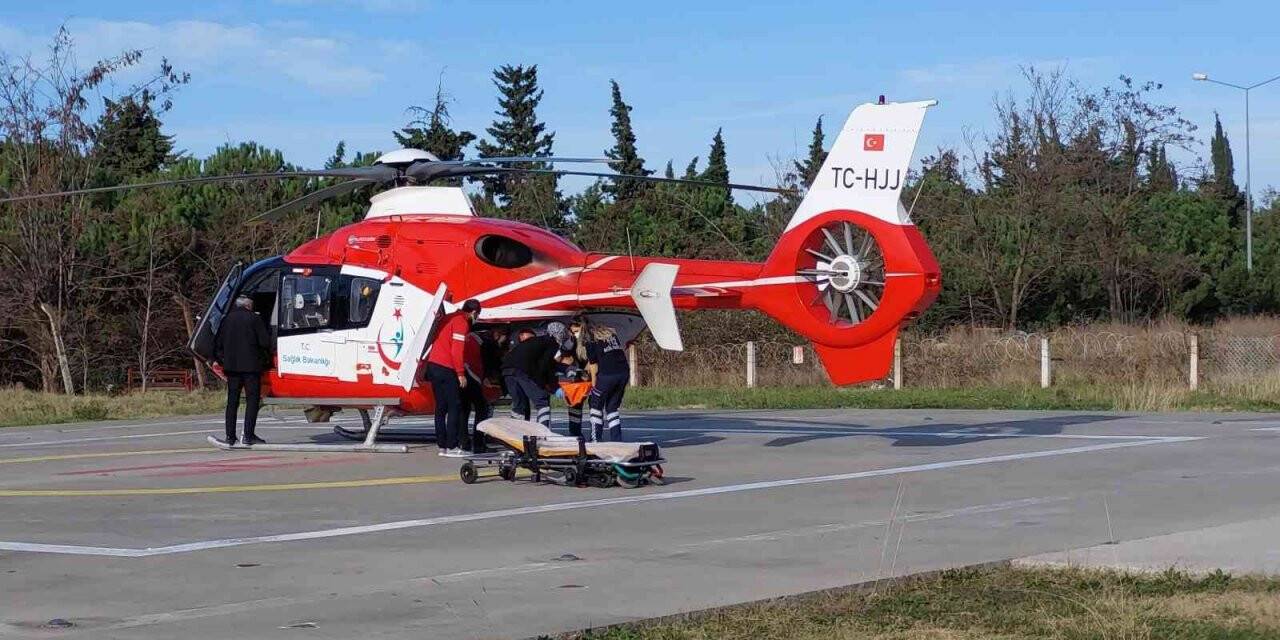 Şantiyede kalp krizi geçiren şahıs ambulans helikopterle hastaneye yetiştirildi