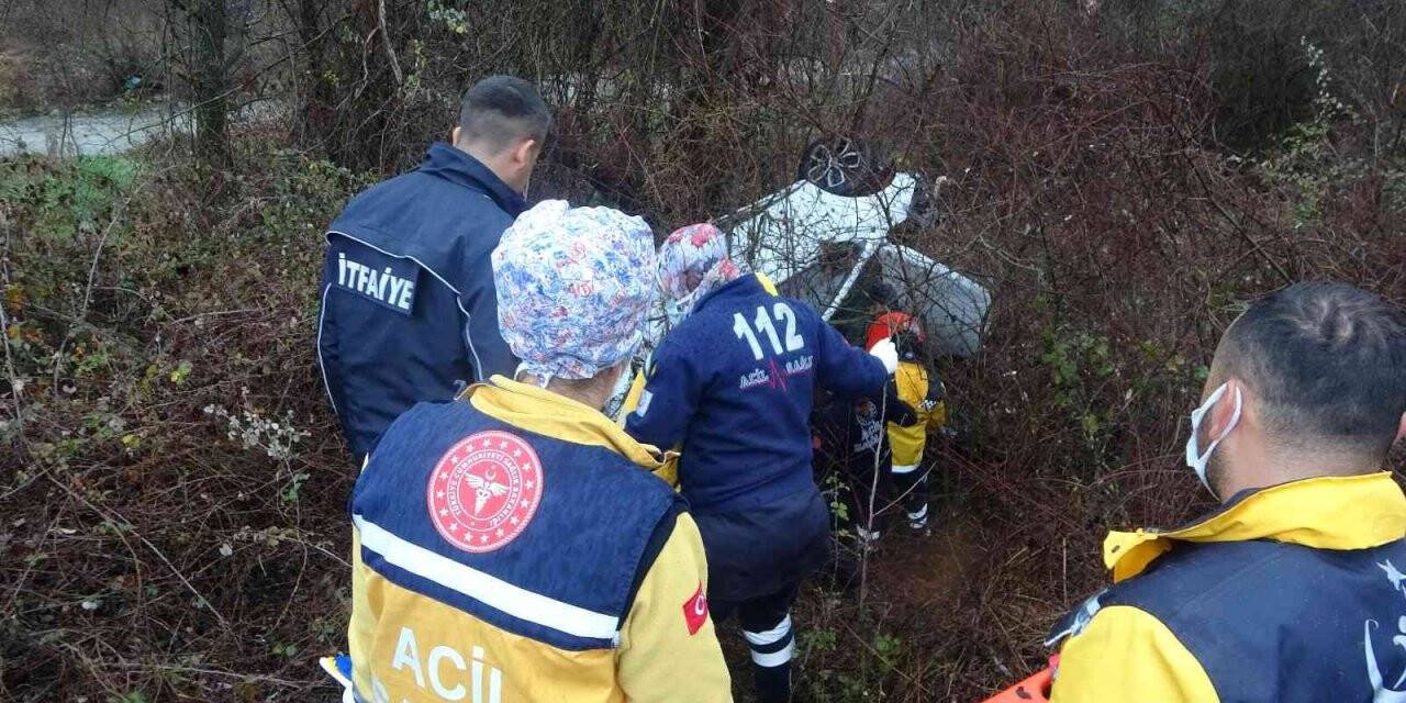İki otomobil yoldan çıkarak çaya uçtu