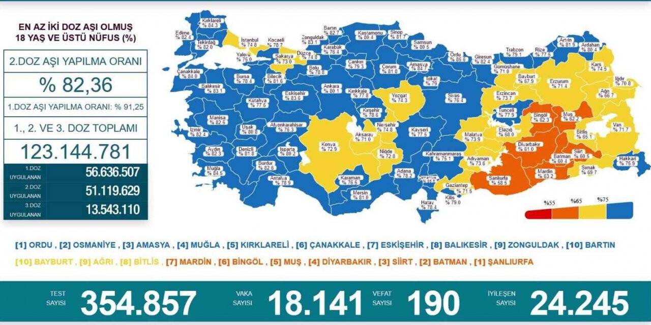 En çok aşılama yapılan ilk 10 il arasında Karadeniz’den 4 il bulunuyor