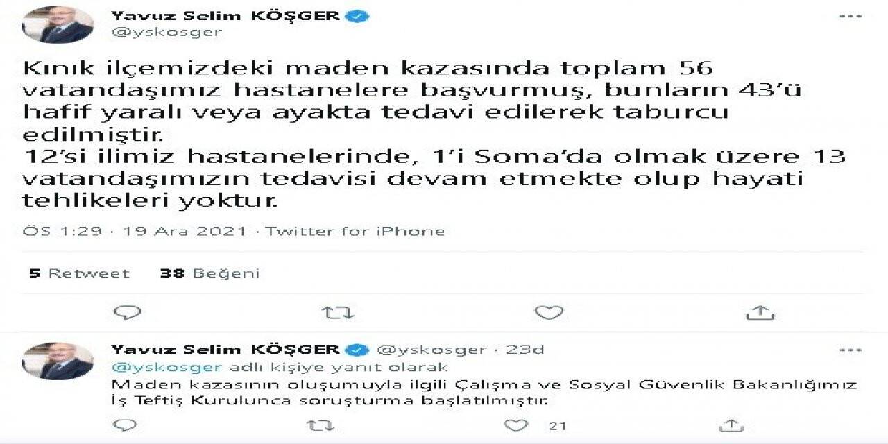 İzmir Valisi Köşger: "56 işçiden 43’ü taburcu edildi"