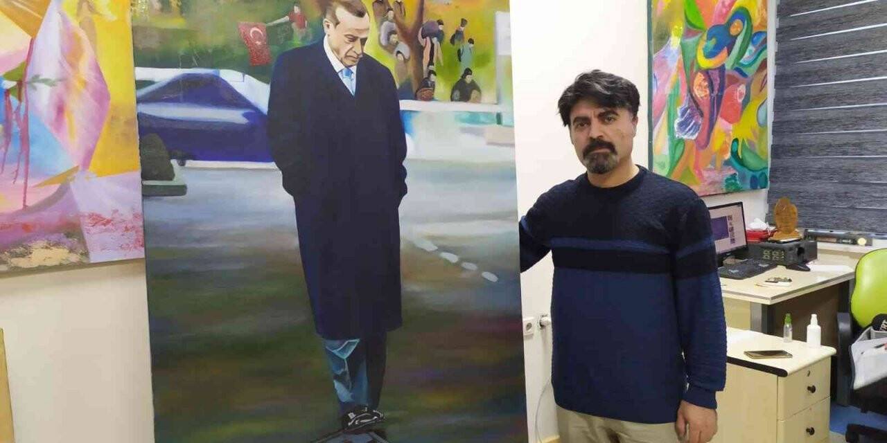 Suriyeli ünlü ressamdan Cumhurbaşkanına anlamlı tablo