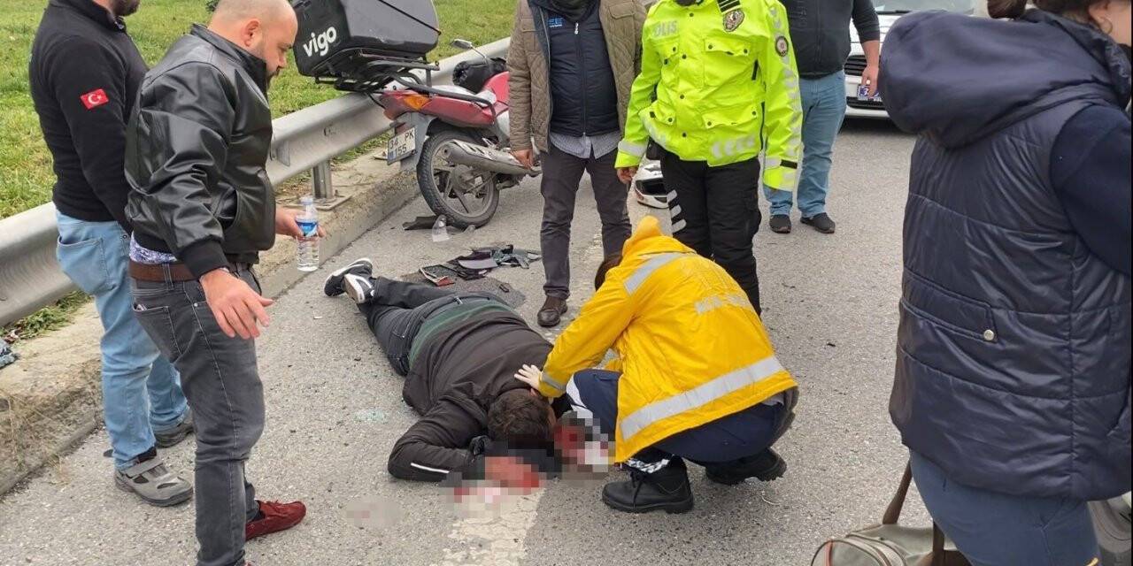 Ani fren yapan araca çarpan motosikletli ağır yaralandı
