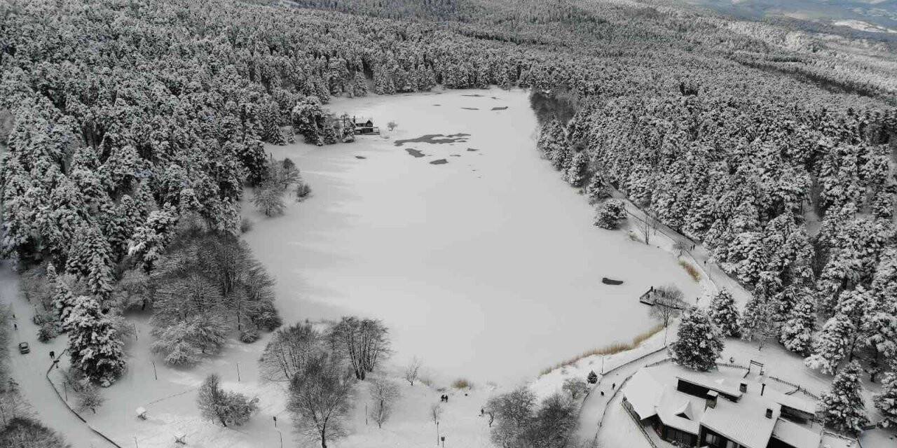 Gölcük Tabiat Parkı’ndaki göl buzla kaplandı
