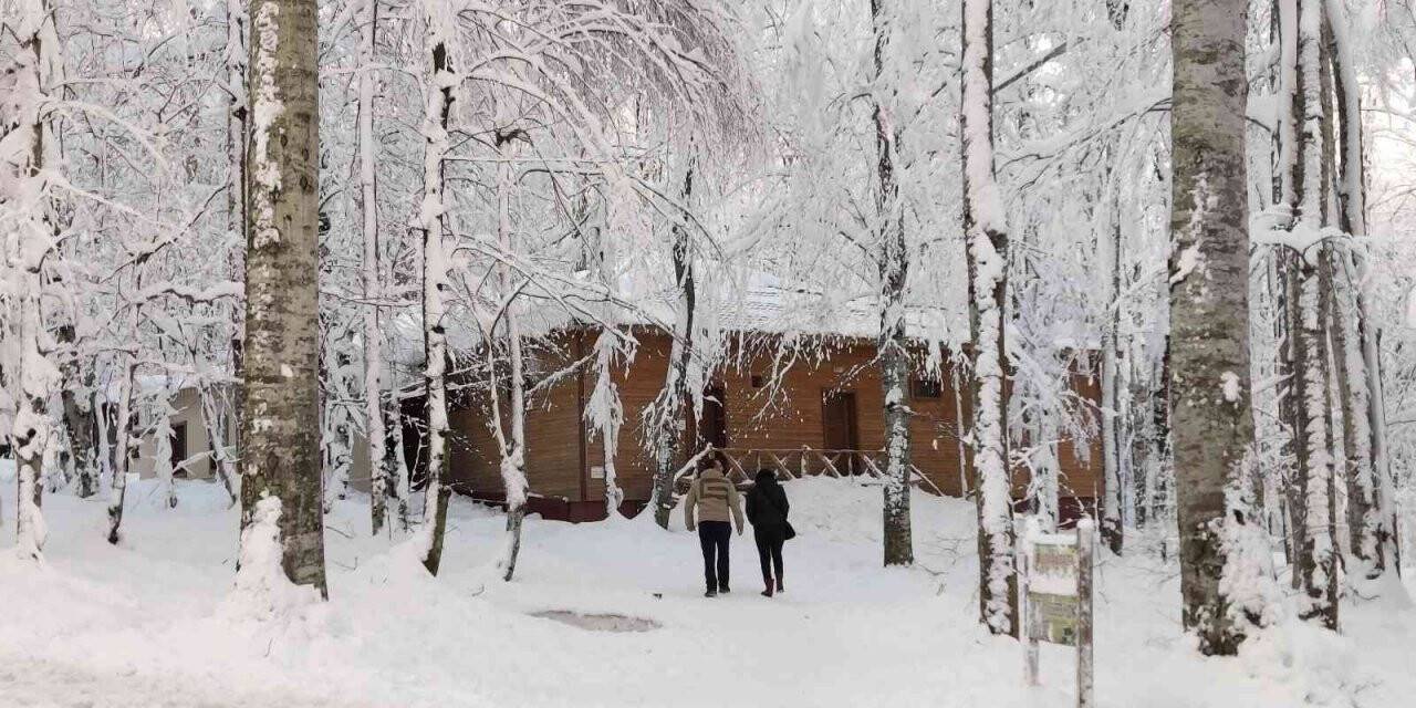 Kar yağışı ile beyaza bürünen tabiat parkı tıklım tıklım doldu