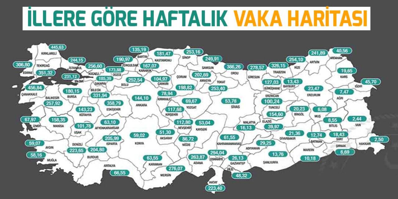 İllere göre haftalık vaka haritası paylaşıldı