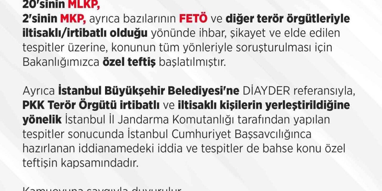İçişleri Bakanlığından, DİAYDER referansıyla İBB’ye yerleştirilenlere yönelik açıklama