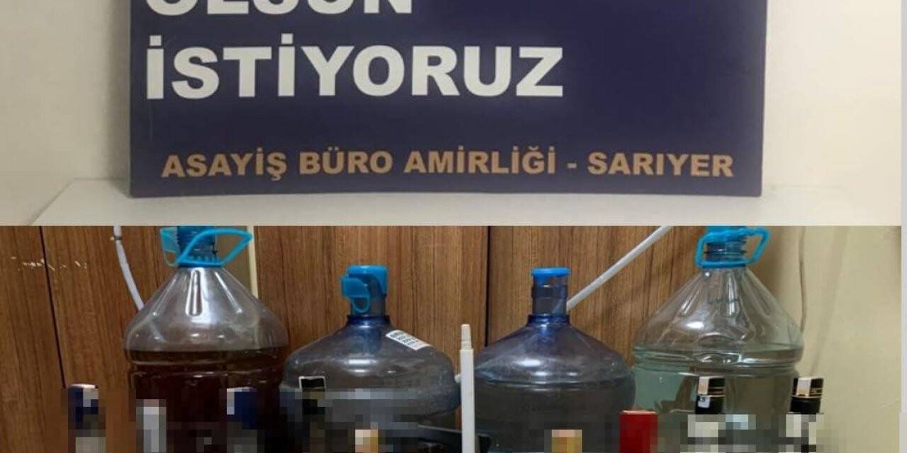 Sarıyer’de ev görünümlü sahte alkol imalathanesine baskın kamerada
