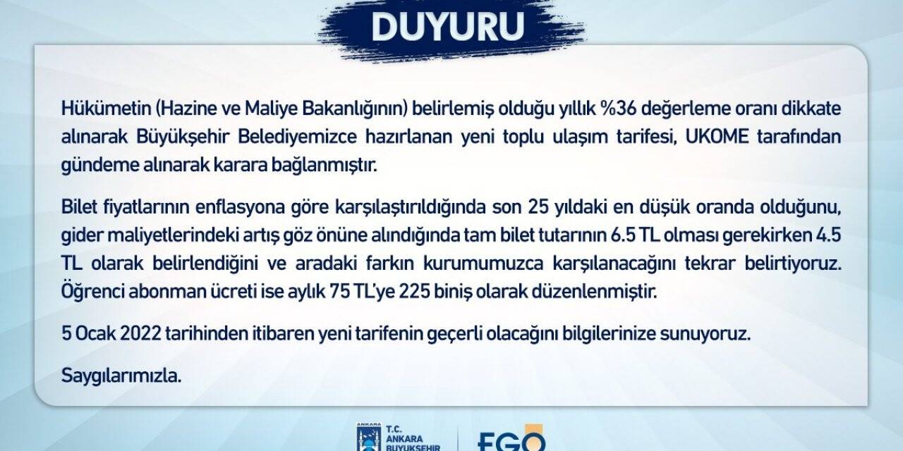 EGO Genel Müdürlüğü, Ankara’da zamlı ulaşıma geçilecek tarihi duyurdu