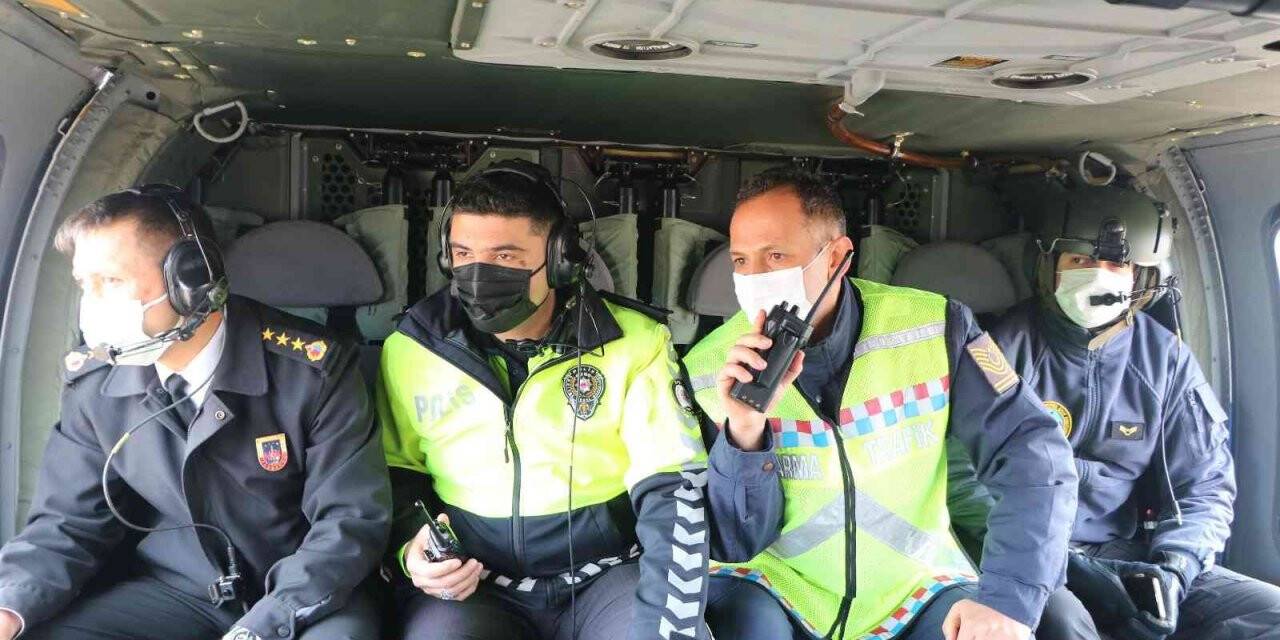 Konya’da helikopter destekli trafik denetimi