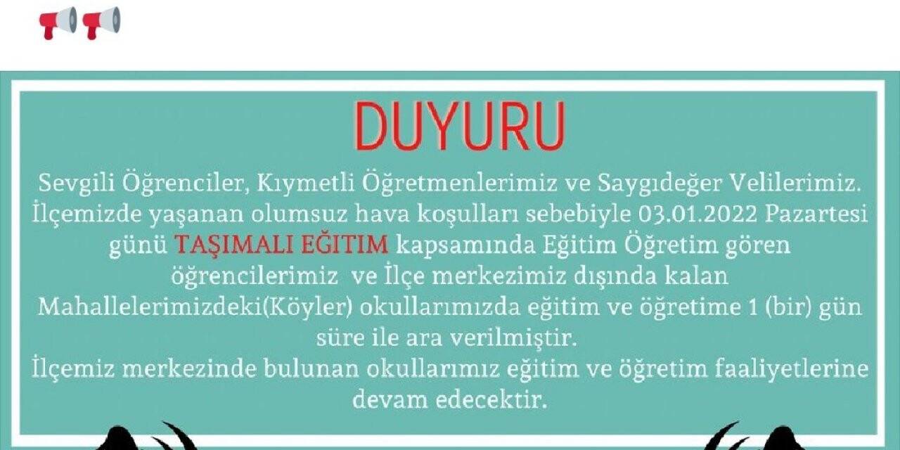 Erciş’te olumsuz hava şartları sebebiyle taşımalı eğitime 1 gün ara verildi