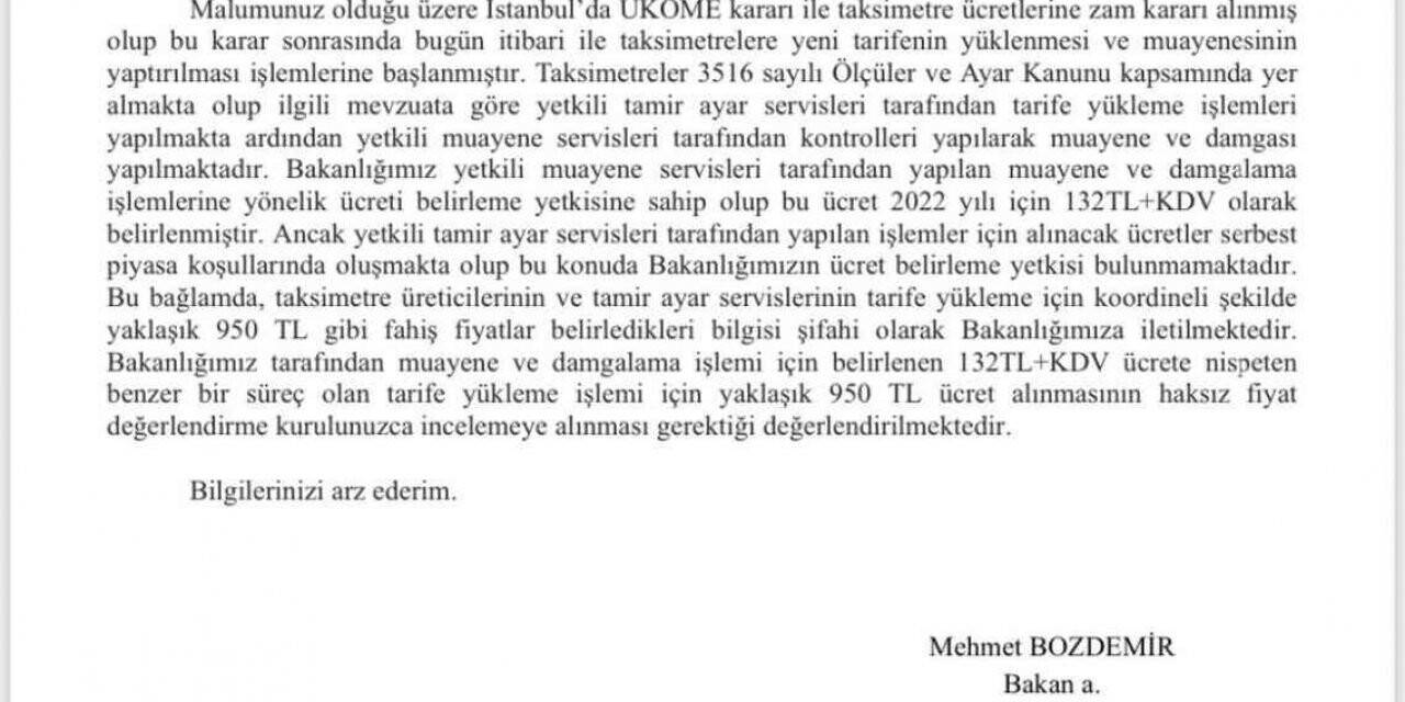 Bakanlık, taksicilerin ’fahiş fiyat’ iddiası üzerine harekete geçti