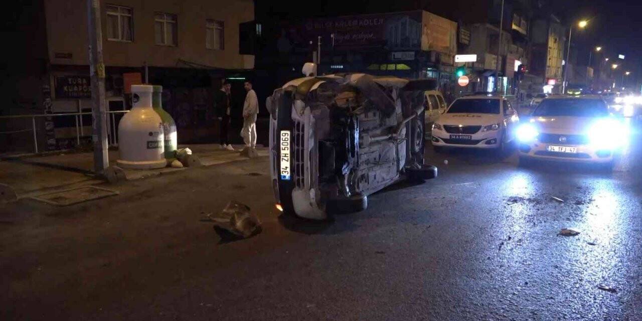 Arnavutköy’de kontrolden çıkan araç yan yattı