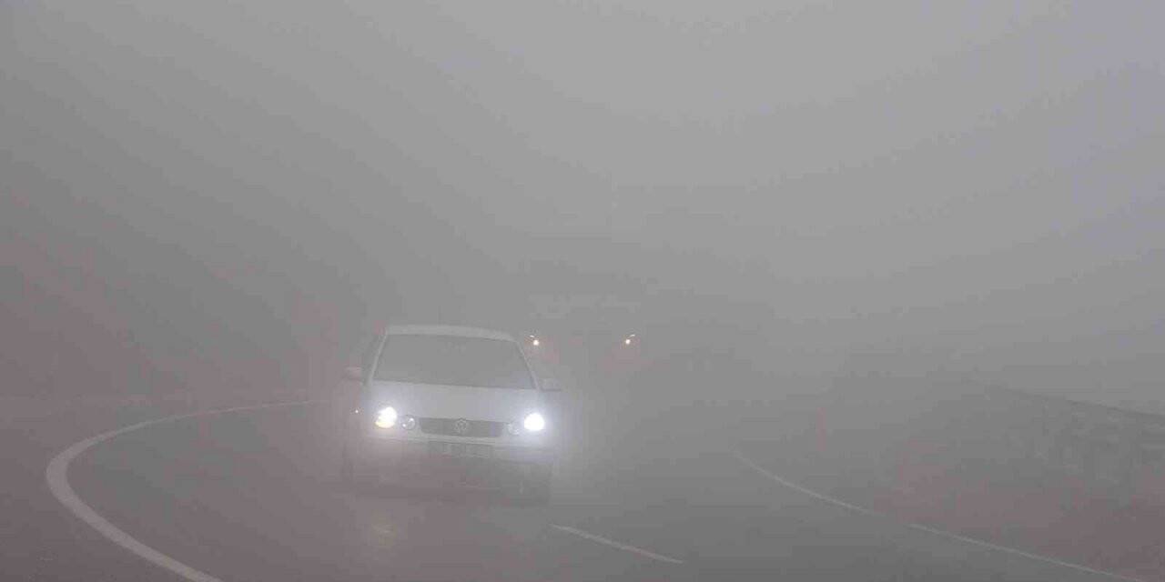 Yoğun siste karayolu adeta beyaza büründü