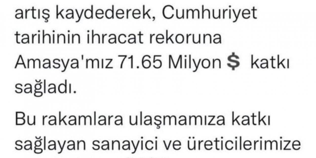 Amasya Valiliği: “İhracatımız 2021’de yüzde 50 oranında arttı”