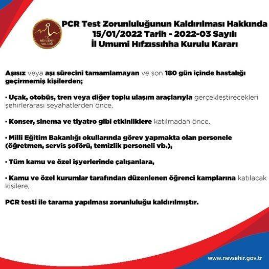 Nevşehir Valiliğinden "PCR testi" açıklaması