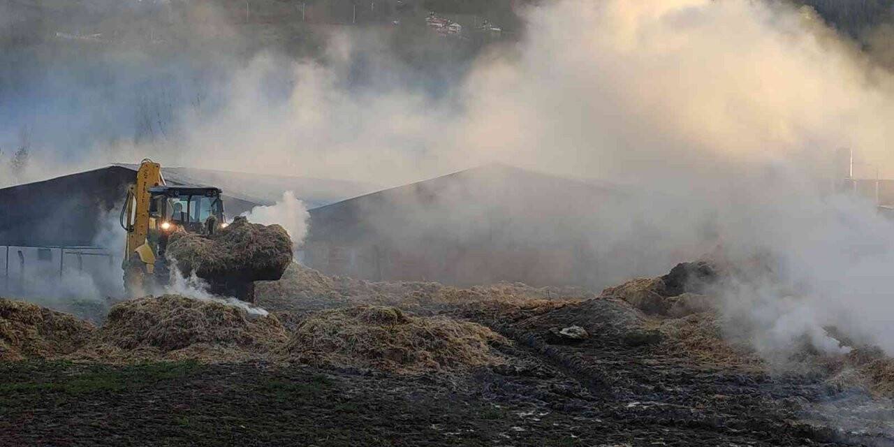 Saman balyası deposunda çıkan yangın büyümeden söndürüldü