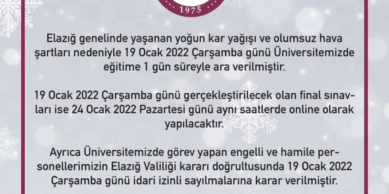 Fırat Üniversitesinde eğitime kar tatili