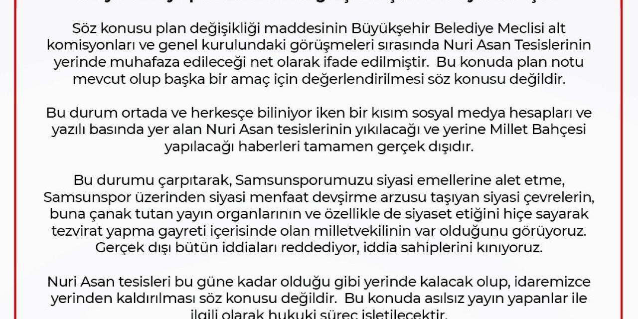 Büyükşehir’den ‘Nuri Asan Tesisleri’ açıklaması