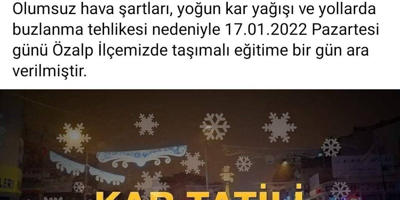 Özalp’ta taşımalı eğitime bir gün ara verildi