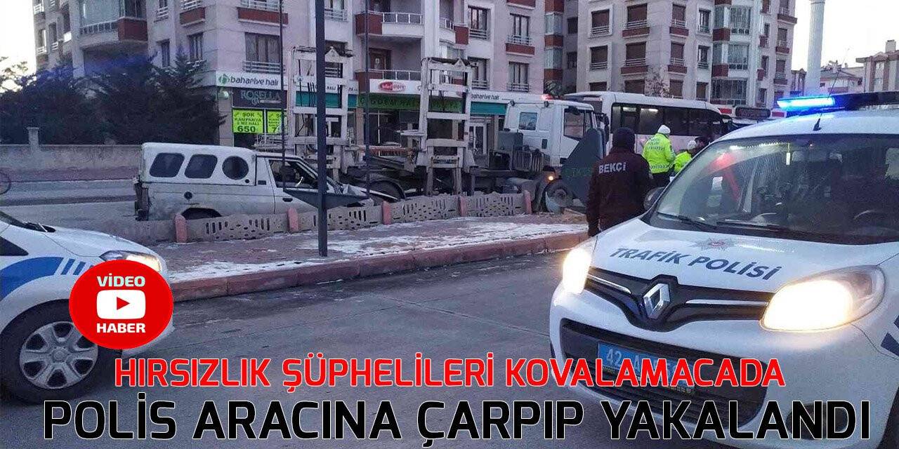 Hırsızlık şüphelileri kovalamacada polis aracına çarpıp yakalandı