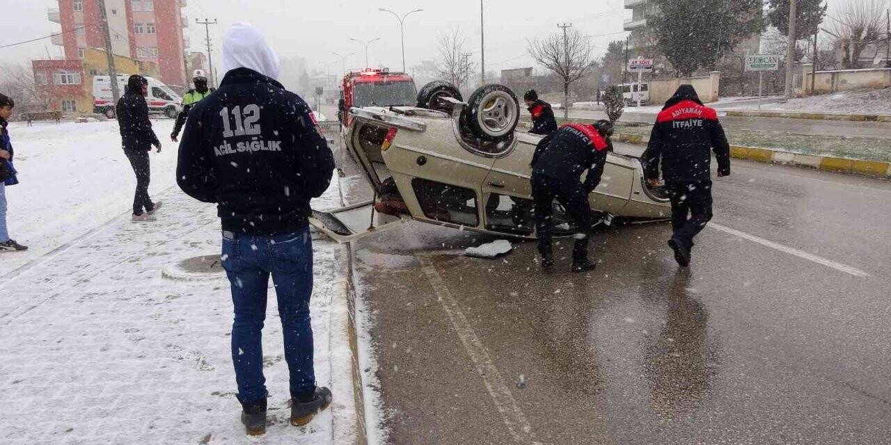 Takla atan otomobilini bırakıp kaçtı