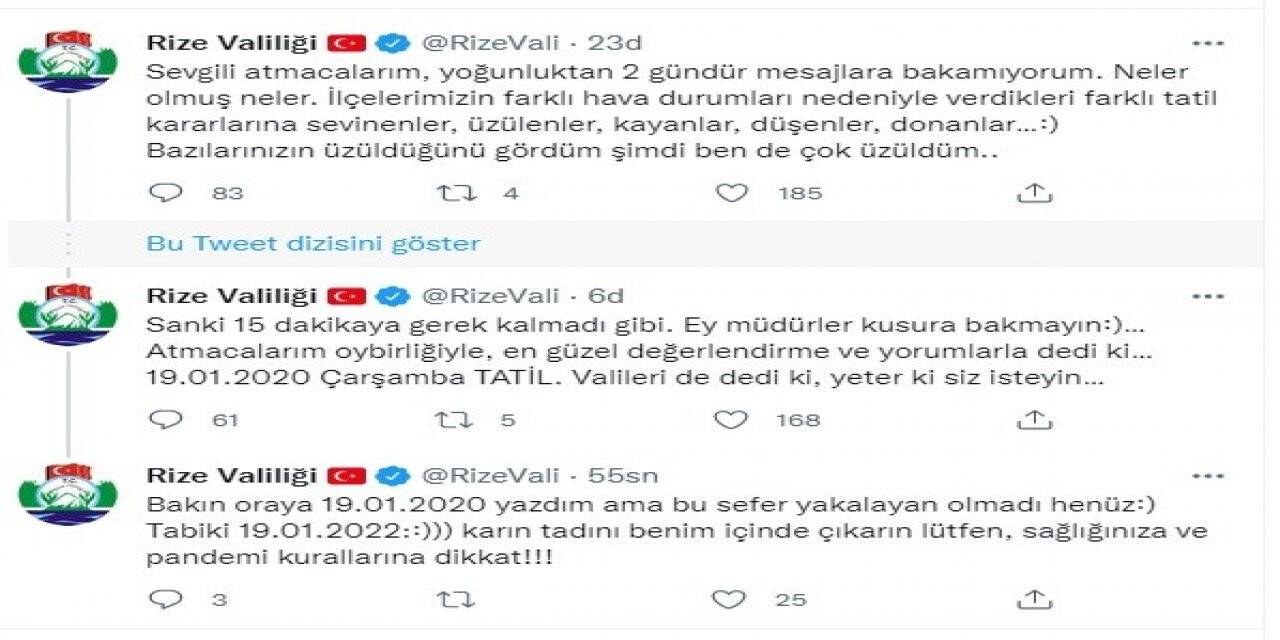 Vali Çeber’den kar tatili paylaşımı: “Atmacalarımın oy birliğiyle dedi ki; 19 Ocak Çarşamba tatil”