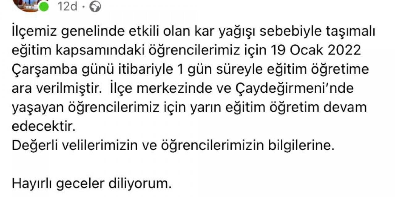 Devrek’te kar nedeniyle taşımalı eğitime ara