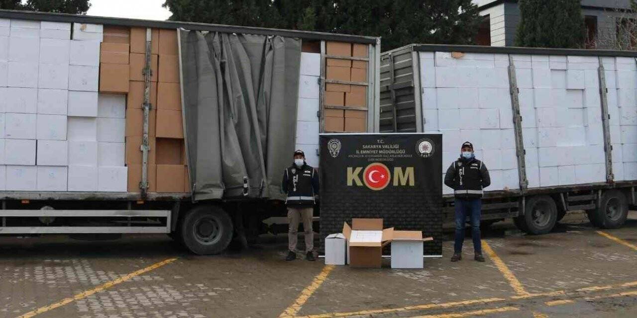 Durdurulan tırda 14 milyon 690 bin adet makaron ele geçirildi