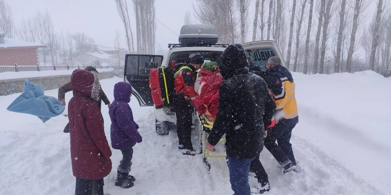 Karda 1 kilometre yürüyen sağlıkçılar hamile kadını hastaneye ulaştırdı
