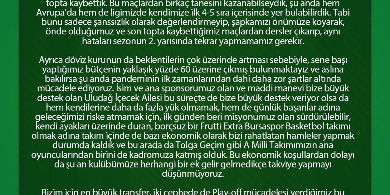 Nedim Yücel: "Takviye yapmayı düşünmüyoruz"
