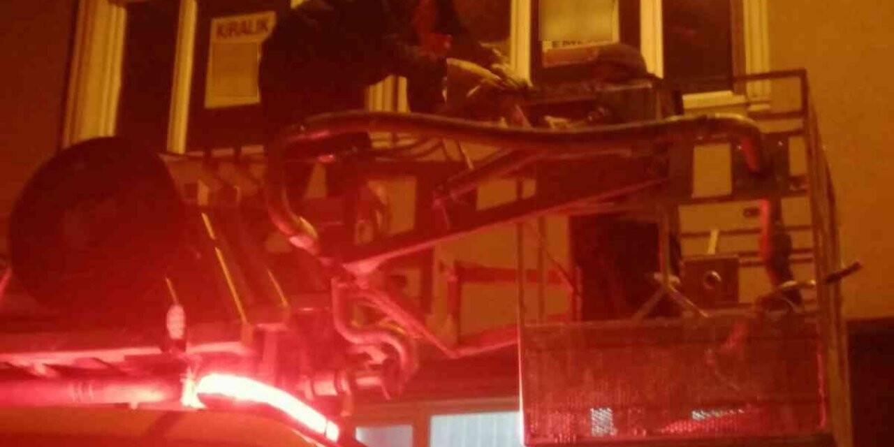 Balkondan inmeyen kedinin yardımına itfaiye koştu