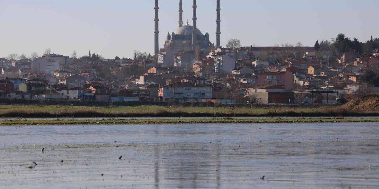 Edirne’de suyla kaplı tarlalar buz tuttu