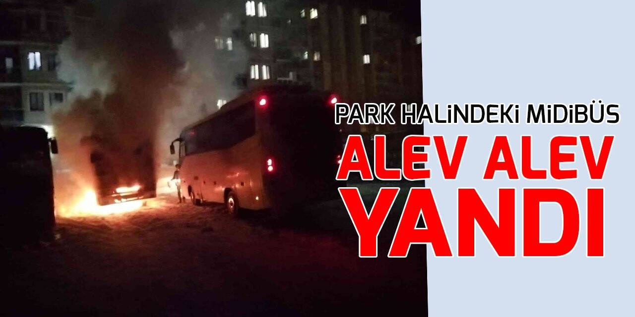 Park halindeki midibüs alev alev yandı
