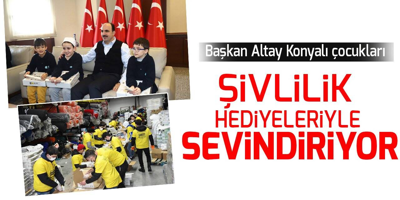 Başkan Altay Konyalı çocukları şivlilik hediyeleriyle sevindiriyor