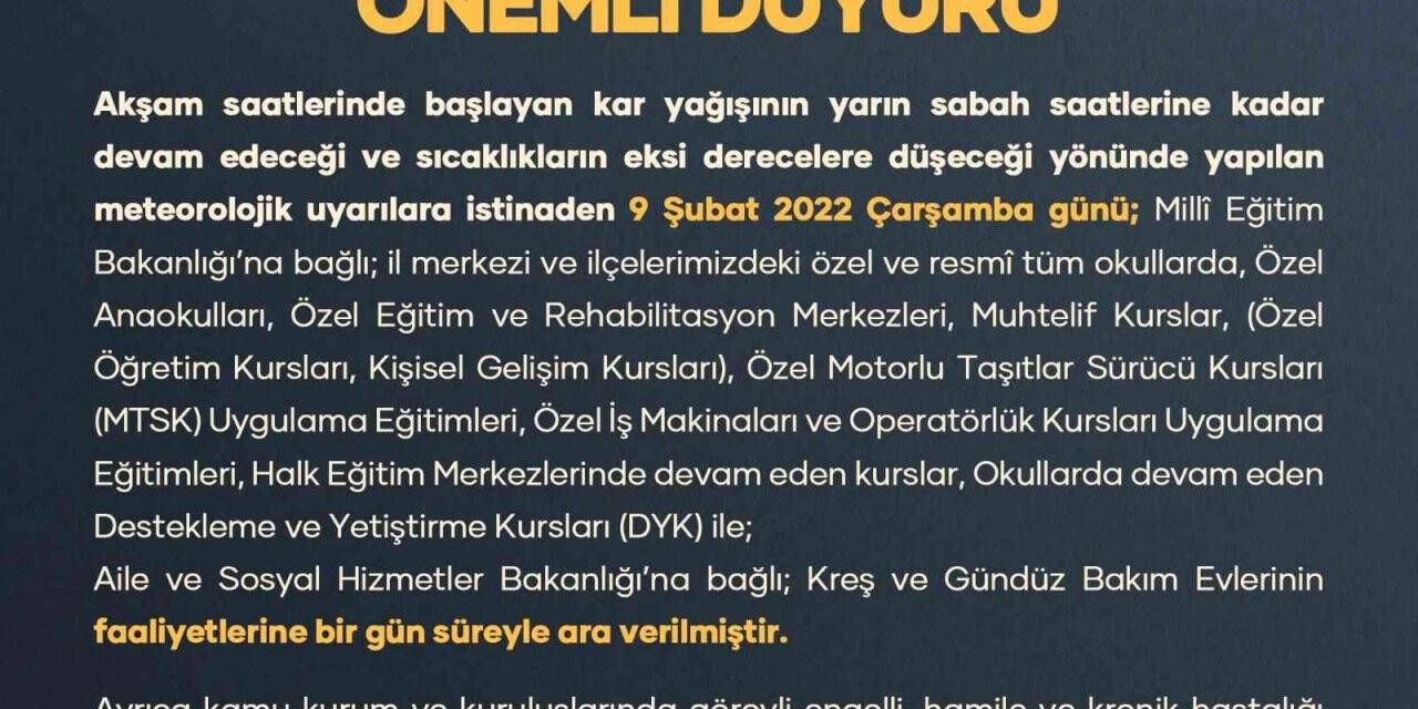 Uşak’ta okullara kar tatili