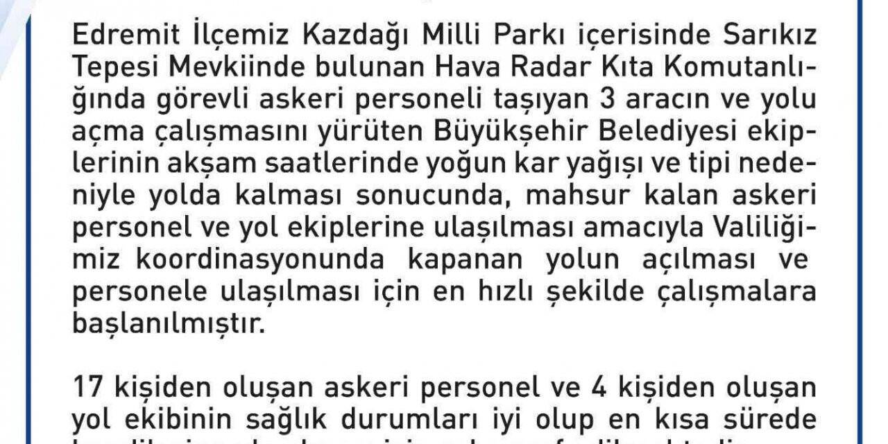 Kazdağları’nda mahsur kalan 21 kişi için kurtarma çalışması başlatıldı