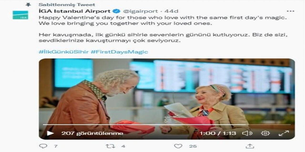 İstanbul Havalimanı İşletmecisi İGA’dan ‘Sevgililer Günü’ paylaşımı