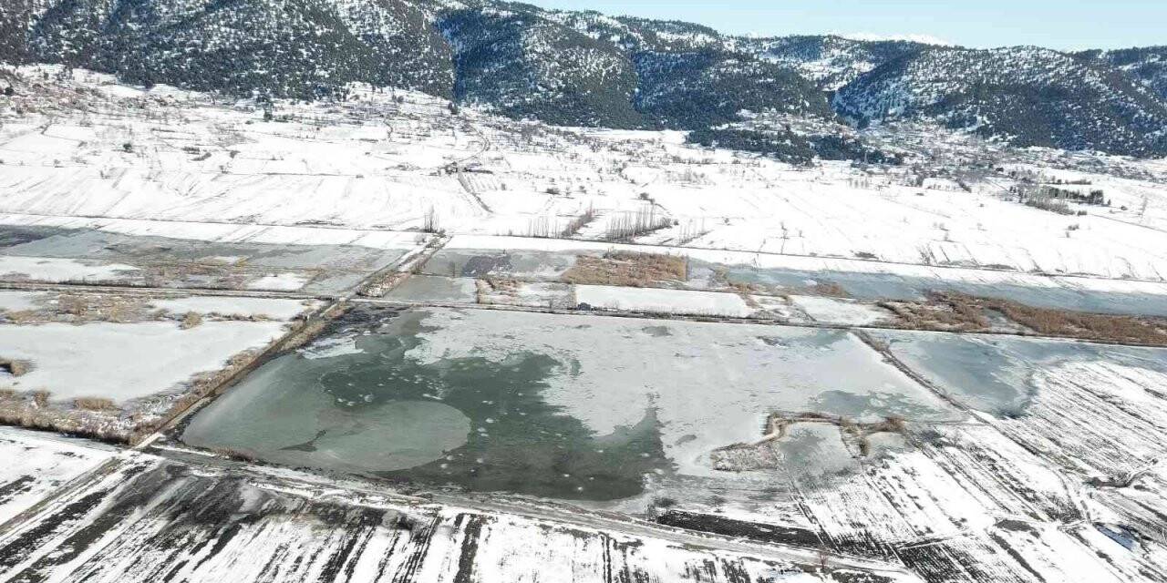 Donan Karaman Gölü havadan görüntülendi