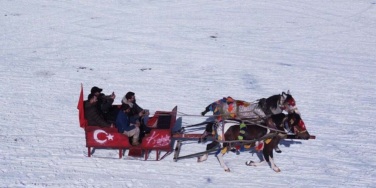 Çıldır Gölü’nde ’atlı kızak’ heyecanı devam ediyor