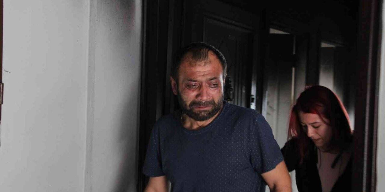 Yanan evi için gözyaşlarına boğuldu
